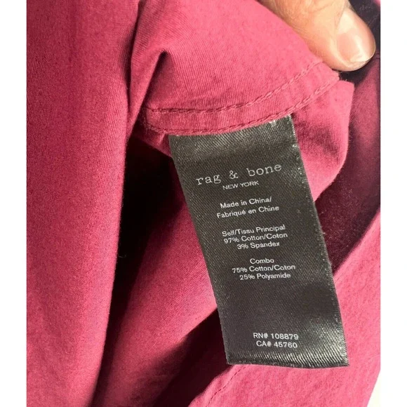 Rag & Bone Fit 2 Tomlin Button Up Casual Shirt Red Burgundy Men's Large